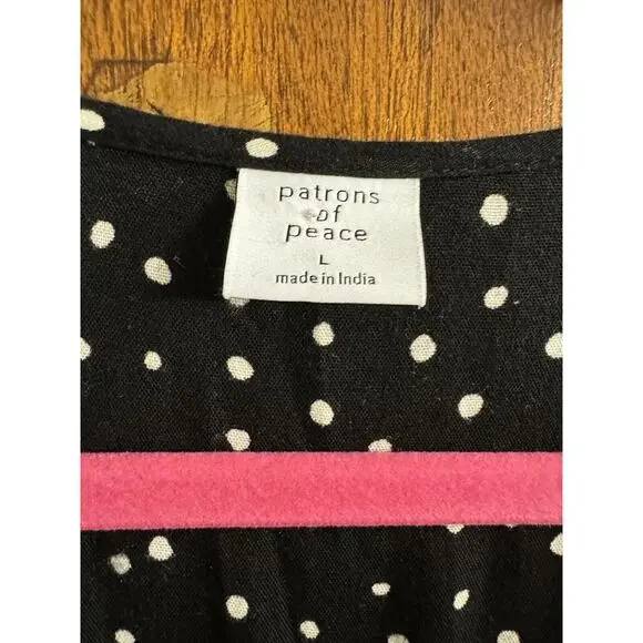 Patrons Of Peace Dress Large Faux Wrap Hi Lo Black Polka Dot Surplice Tie Back - Picture 6 of 9